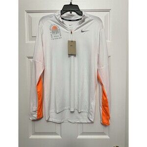 Size Medium Mens Nike Logo Marathon Running Shirt White Orange Grey DX4501-100